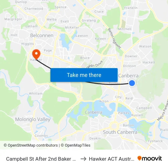 Campbell St After 2nd Baker Gdns to Hawker ACT Australia map