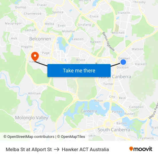 Melba St at Allport St to Hawker ACT Australia map