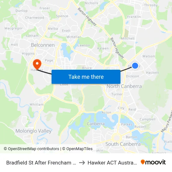 Bradfield St After Frencham St to Hawker ACT Australia map
