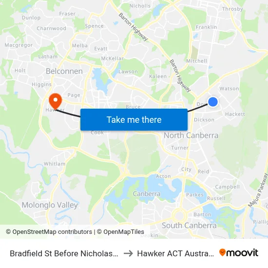 Bradfield St Before Nicholas St to Hawker ACT Australia map