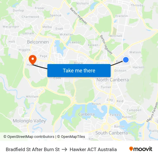Bradfield St After Burn St to Hawker ACT Australia map