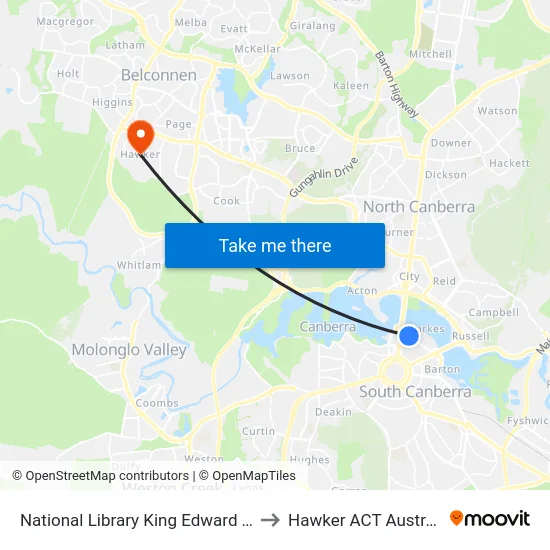 National Library King Edward Tce to Hawker ACT Australia map