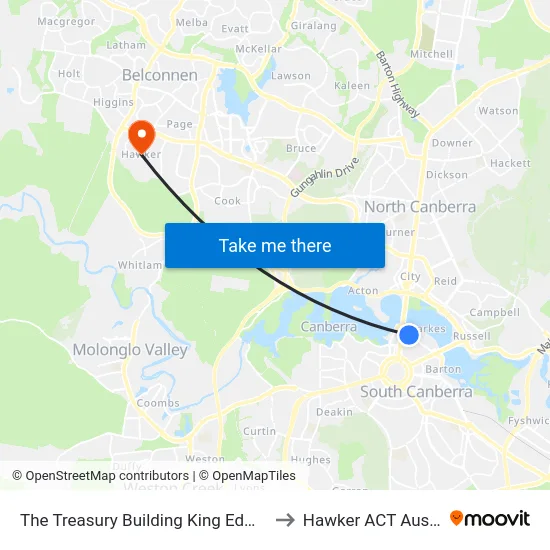 The Treasury Building King Edward Tce to Hawker ACT Australia map