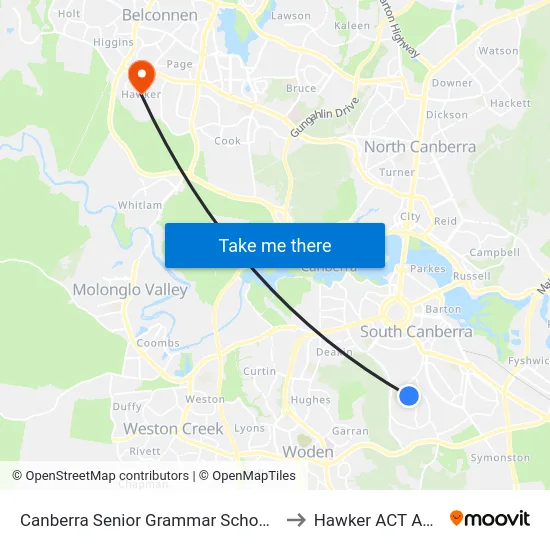 Canberra Senior Grammar School Golden Gr to Hawker ACT Australia map