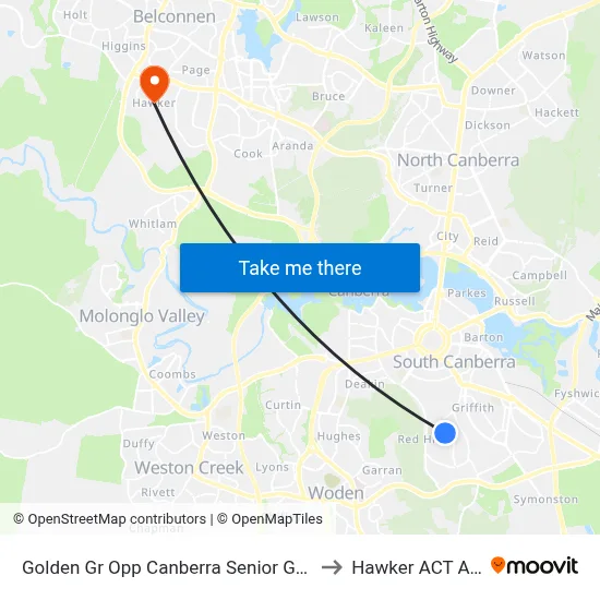Golden Gr Opp Canberra Senior Grammar School to Hawker ACT Australia map