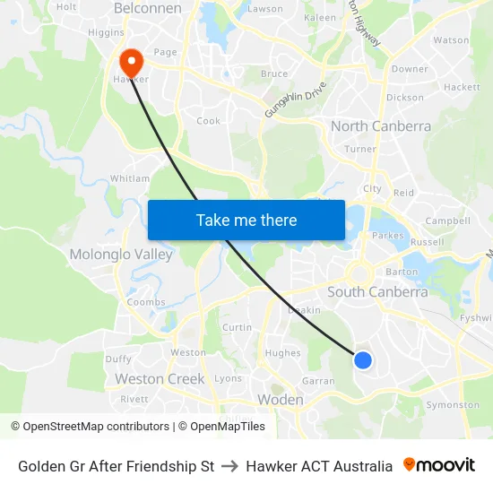 Golden Gr After Friendship St to Hawker ACT Australia map