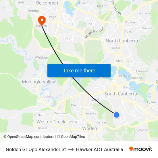 Golden Gr Opp Alexander St to Hawker ACT Australia map