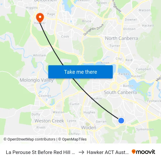 La Perouse St Before Red Hill Shops to Hawker ACT Australia map