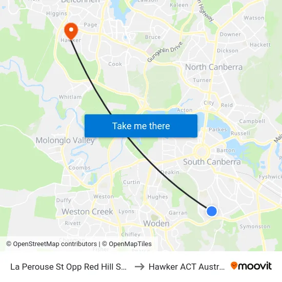 La Perouse St Opp Red Hill Shops to Hawker ACT Australia map