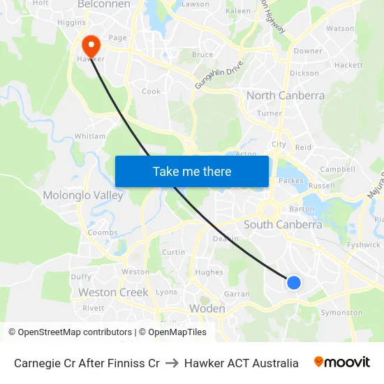 Carnegie Cr After Finniss Cr to Hawker ACT Australia map