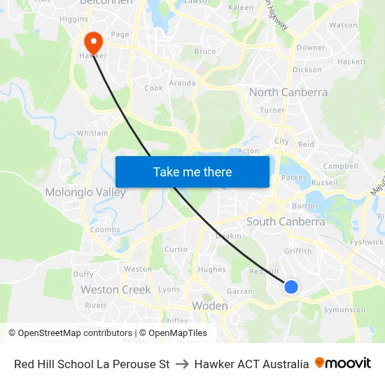 Red Hill School La Perouse St to Hawker ACT Australia map