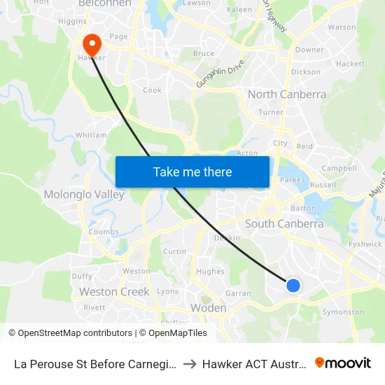 La Perouse St Before Carnegie Cr to Hawker ACT Australia map