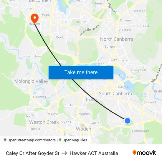 Caley Cr After Goyder St to Hawker ACT Australia map