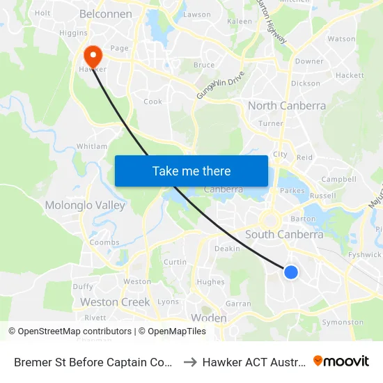 Bremer St Before Captain Cook Cr to Hawker ACT Australia map