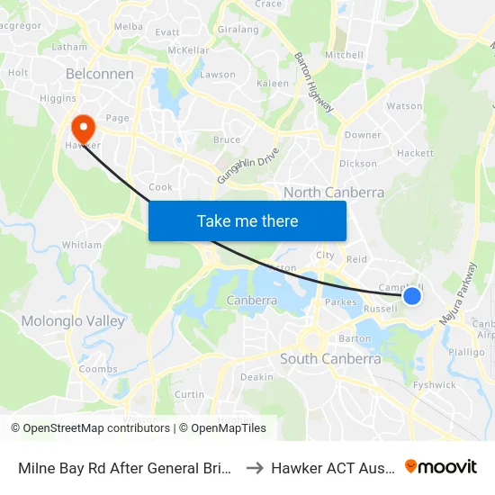 Milne Bay Rd After General Bridges Rd to Hawker ACT Australia map