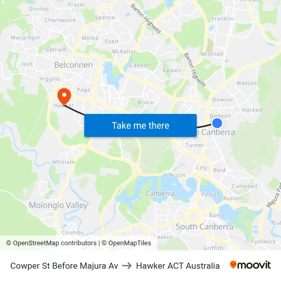 Cowper St Before Majura Av to Hawker ACT Australia map