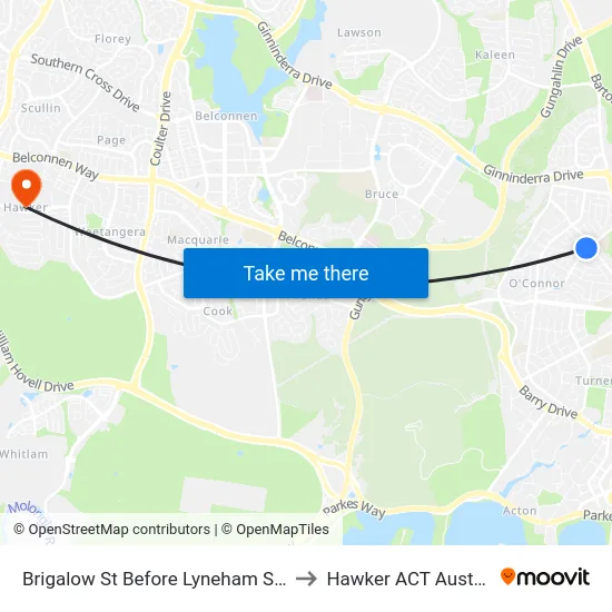 Brigalow St Before Lyneham Shops to Hawker ACT Australia map