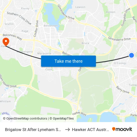 Brigalow St After Lyneham Shops to Hawker ACT Australia map