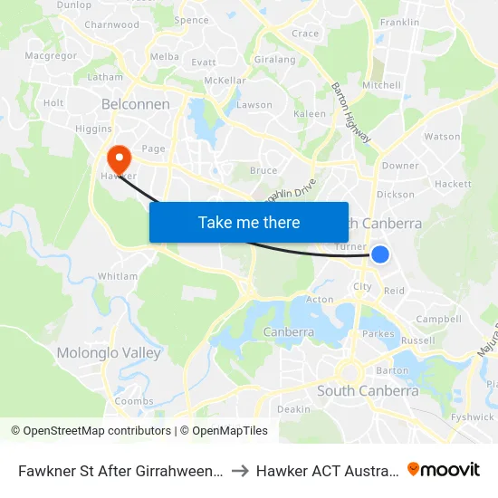 Fawkner St After Girrahween St to Hawker ACT Australia map