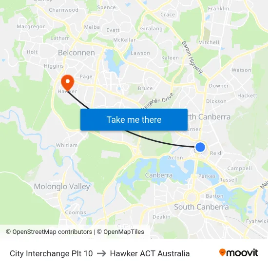 City Interchange Plt 10 to Hawker ACT Australia map