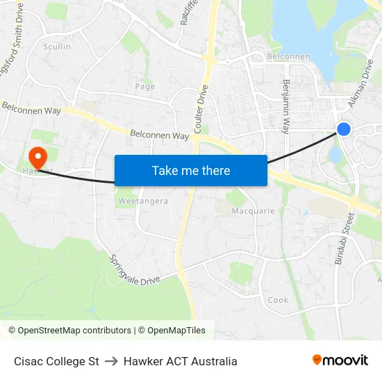 Cisac College St to Hawker ACT Australia map