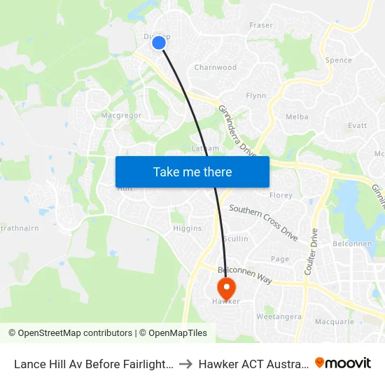 Lance Hill Av Before Fairlight St to Hawker ACT Australia map