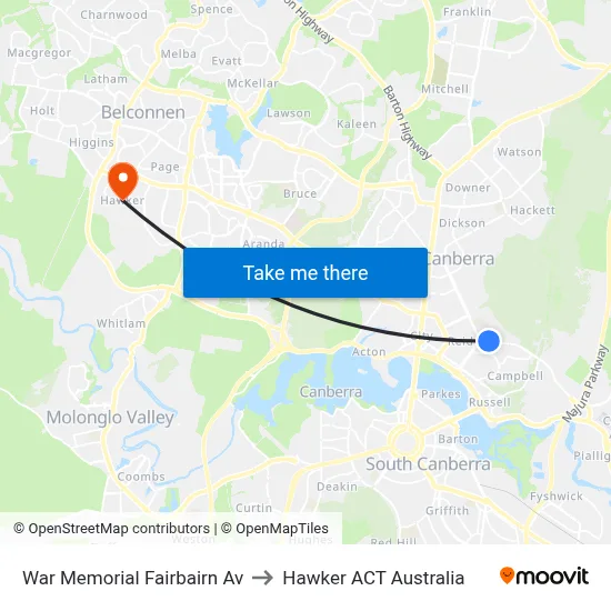 War Memorial Fairbairn Av to Hawker ACT Australia map
