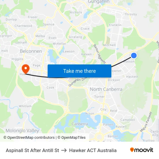 Aspinall St After Antill St to Hawker ACT Australia map