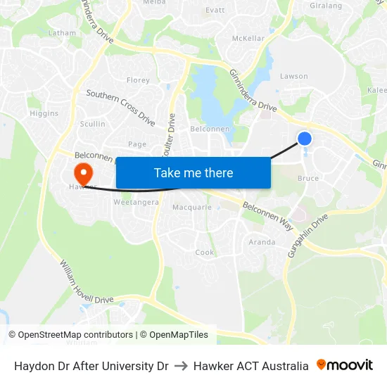 Haydon Dr After University Dr to Hawker ACT Australia map