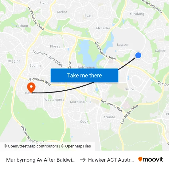 Maribyrnong Av After Baldwin Dr to Hawker ACT Australia map
