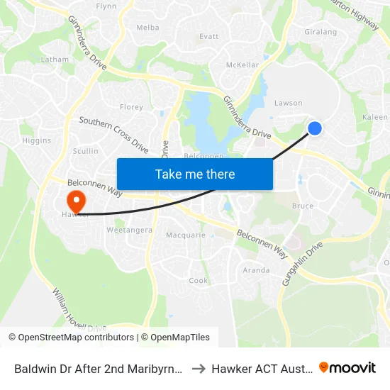 Baldwin Dr After 2nd Maribyrnong Av to Hawker ACT Australia map