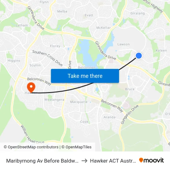 Maribyrnong Av Before Baldwin Dr to Hawker ACT Australia map