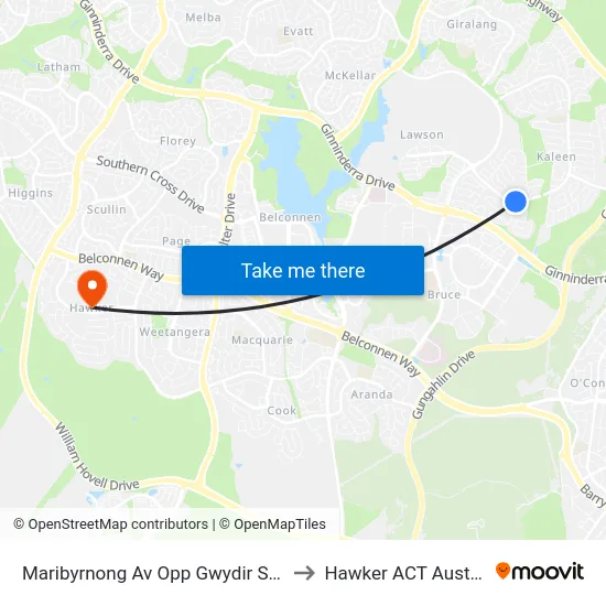Maribyrnong Av Opp Gwydir Square to Hawker ACT Australia map