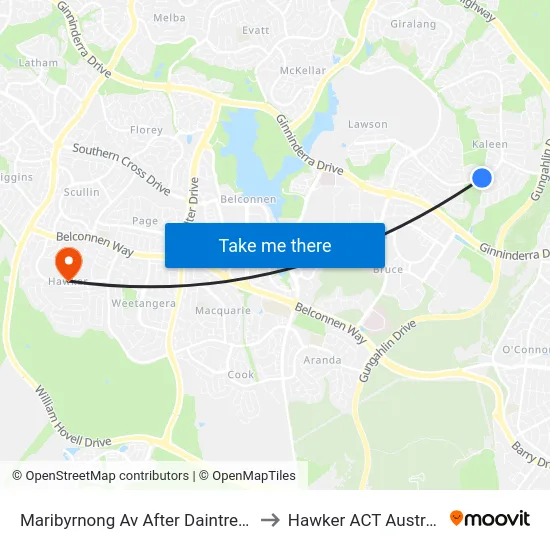 Maribyrnong Av After Daintree Cr to Hawker ACT Australia map
