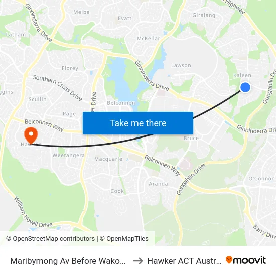 Maribyrnong Av Before Wakool Cct to Hawker ACT Australia map