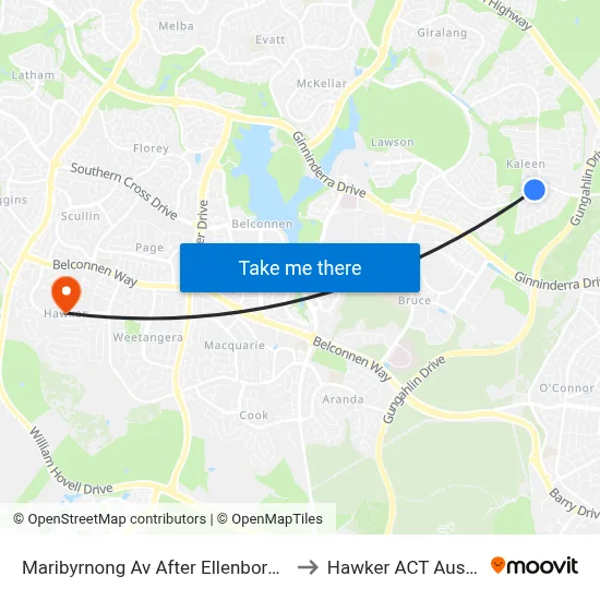 Maribyrnong Av After Ellenborough St to Hawker ACT Australia map