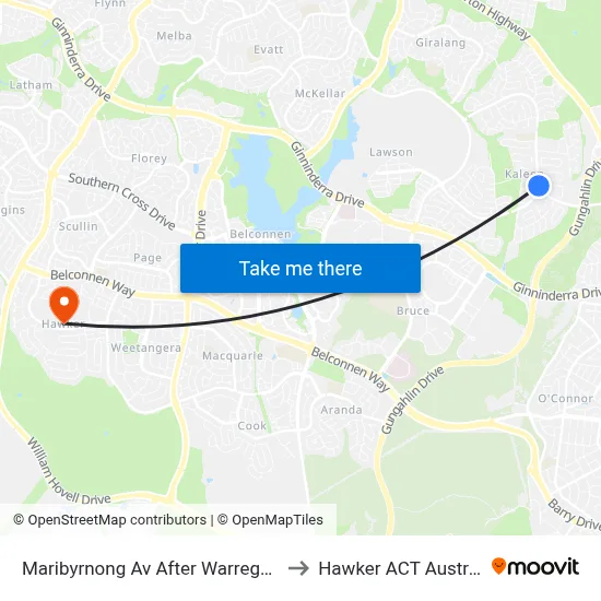 Maribyrnong Av After Warrego Cct to Hawker ACT Australia map