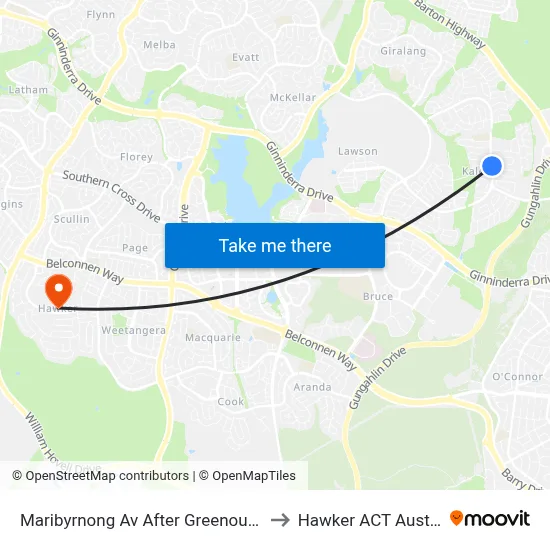 Maribyrnong Av After Greenough Cct to Hawker ACT Australia map