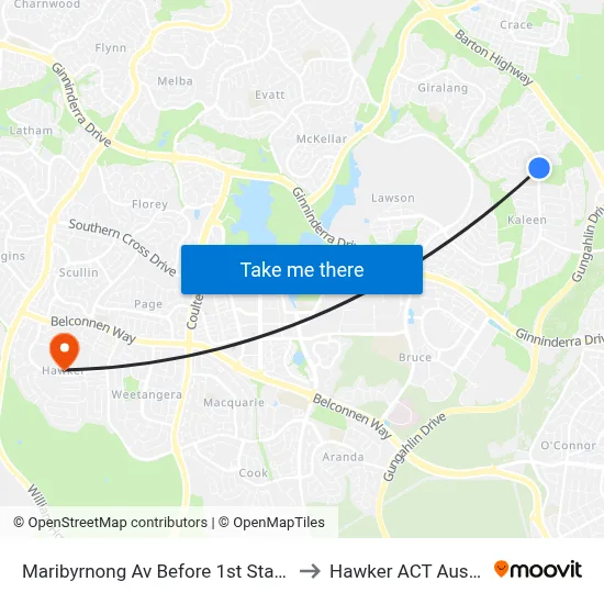 Maribyrnong Av Before 1st Staaten Cr to Hawker ACT Australia map