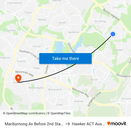 Maribyrnong Av Before 2nd Staaten Cr to Hawker ACT Australia map