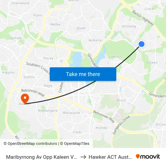 Maribyrnong Av Opp Kaleen Village to Hawker ACT Australia map