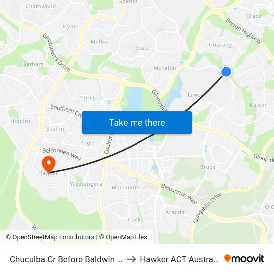 Chuculba Cr Before Baldwin Dr to Hawker ACT Australia map