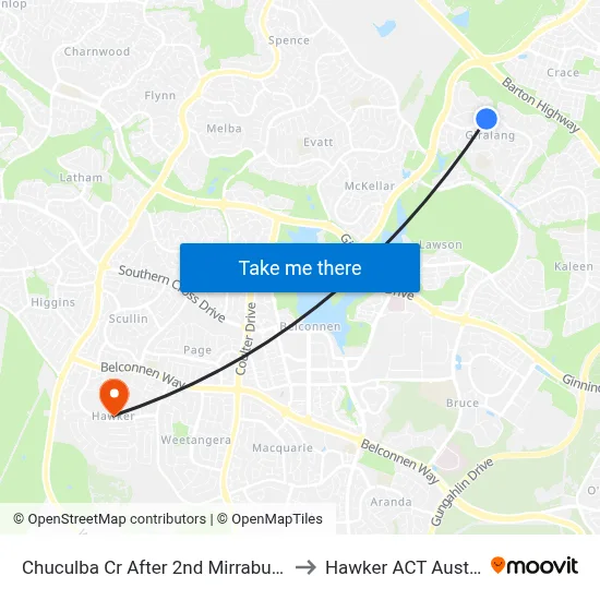 Chuculba Cr After 2nd Mirrabucca Cr to Hawker ACT Australia map