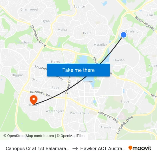 Canopus Cr at 1st Balamara St to Hawker ACT Australia map