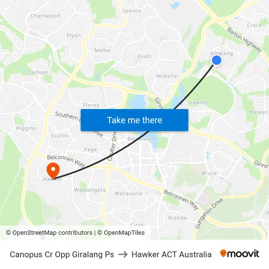 Canopus Cr Opp Giralang Ps to Hawker ACT Australia map