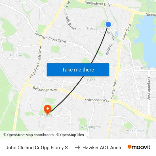 John Cleland Cr Opp Florey Shops to Hawker ACT Australia map