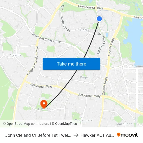 John Cleland Cr Before 1st Twelvetrees Cr to Hawker ACT Australia map