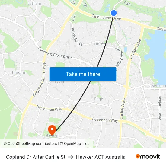 Copland Dr After Carlile St to Hawker ACT Australia map