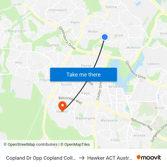 Copland Dr Opp Copland College to Hawker ACT Australia map