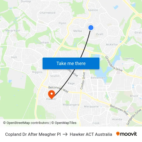 Copland Dr After Meagher Pl to Hawker ACT Australia map